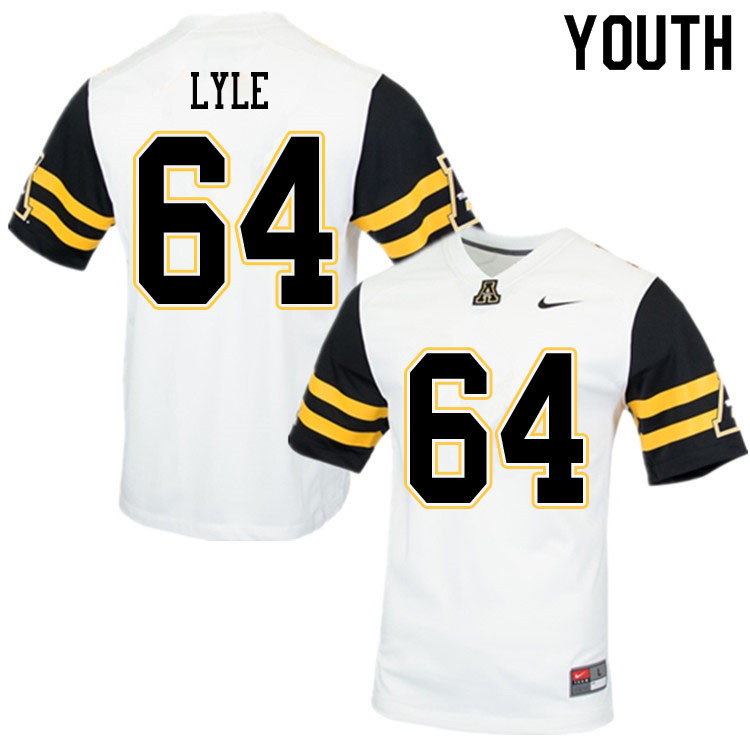 Youth #64 Chris Lyle Appalachian State Mountaineers College Football Jerseys Sale-White - Click Image to Close